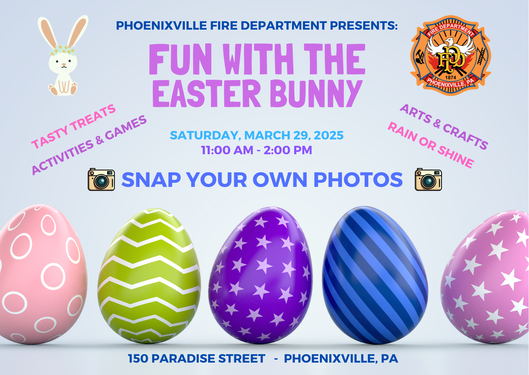 Meet the Easter Bunny at Phoenixville Fire Dept - Saturday, March 29, 2025, 11am to 2pm